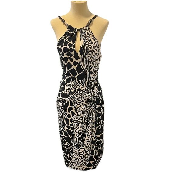 CACHE | black & white animal print dress M - Picture 1 of 8